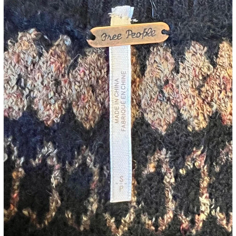 FREE PEOPLE Black Loch Lomond Off Shoulder Flutter Sleeve Sweater Wool Blend S